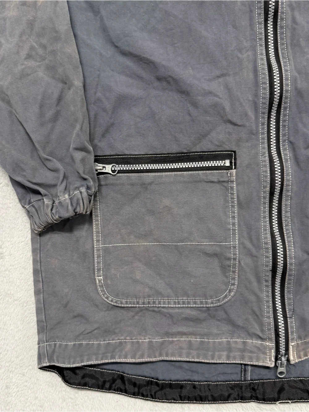 Vtg Gray Faded Hooded Jacket Gorpcore Workwear Utility Zip Russia Made Men’s L